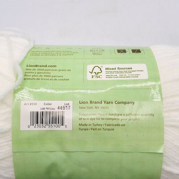 Lion Brand Pound of Love Yarn - White - 1020 Yards - 16oz - 100% Premium Acrylic - Picture 3 of 4